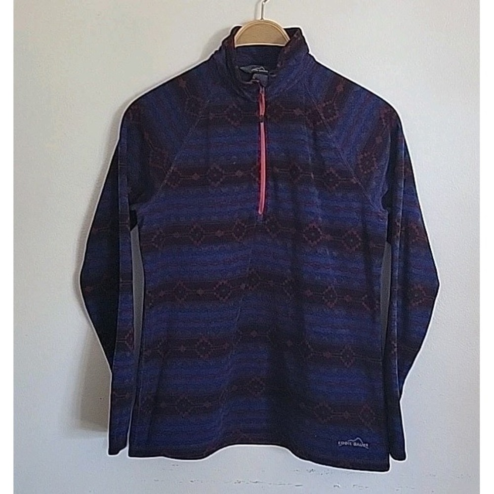 Eddie Bauer Quarter‎ Zip Fleece Large Southwestern Mock Neck Pullover Casual